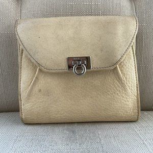 Salvatore Ferragamo Wallet Beige Genuine Leather Cardholder Purse Made In Italy